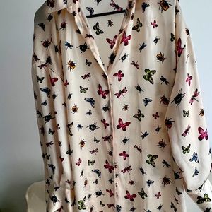 Zara insect blouse/ button down / white